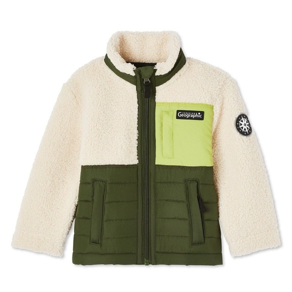 Canadiana Kids Jacket Sherpa Fleece Green and Cream Unisex Toddler Size 3T - Picture 1 of 14